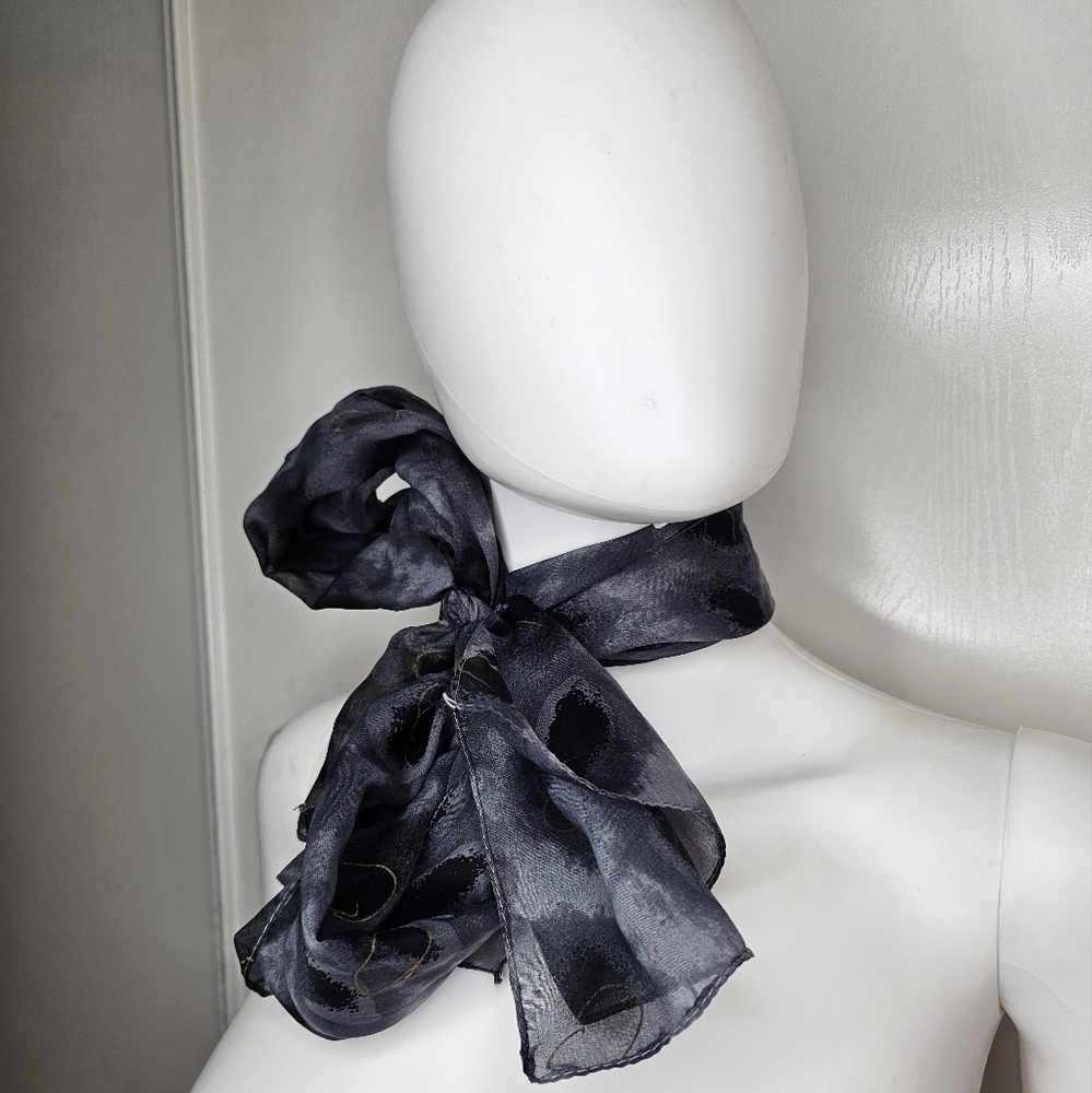 Vintage Charcoal Polyester Rectangular Scarf With… - image 8